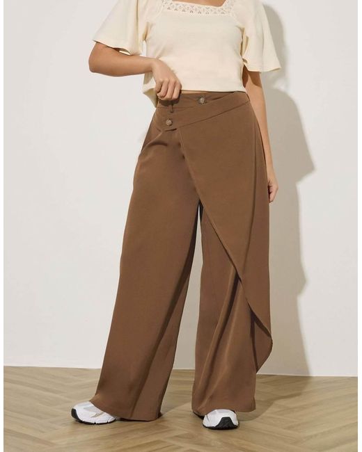 PixieGirl Natural Petite Wrap Wide Leg Trousers