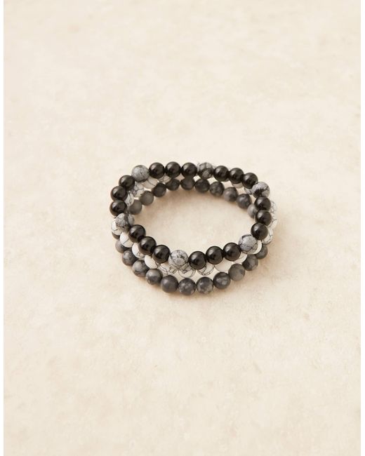 ASOS Natural 3 Pack Beaded Bracelet Set for men