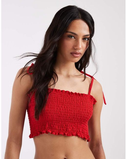 ASOS Red Linen Look Shir Bralet Top