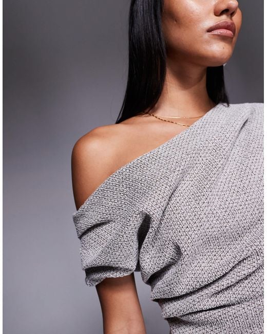 River Island Gray One Shoulder Draped Textured Top Co-Ord