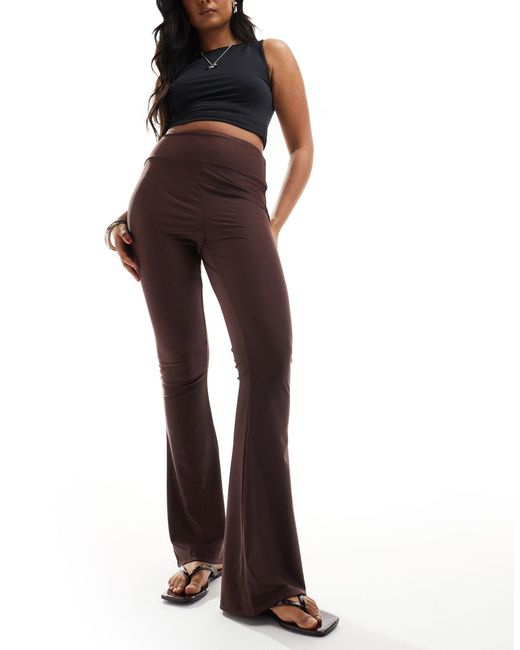 ASOS Purple High Waist Flare Trousers With Back Ruched Seam