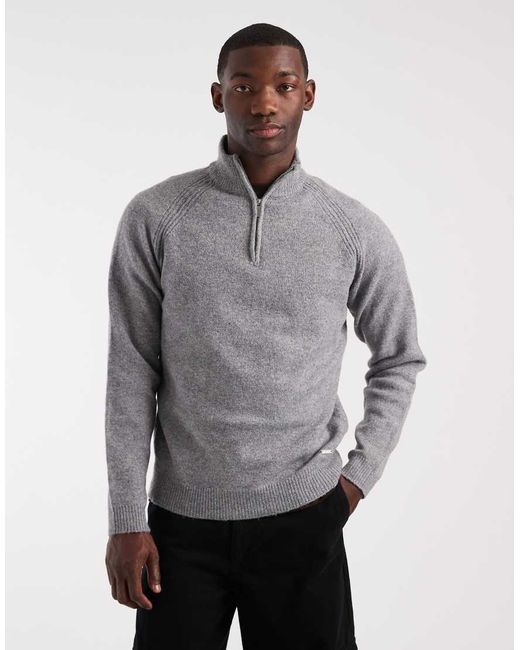 Threadbare Gray Knitted Quarter Zip Jumper for men