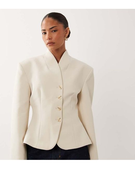 Miss Selfridge Natural Cropped Collarless Blazer