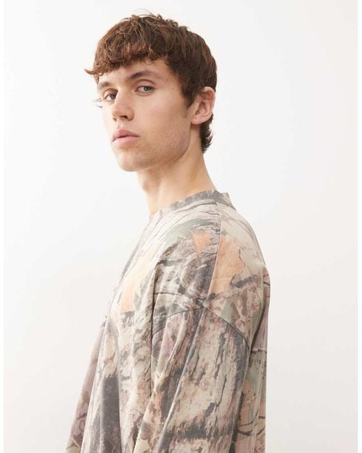 Collusion T-Shirt Met Lange Mouwen En Paneel Met Camouflageprint in het Natural voor heren