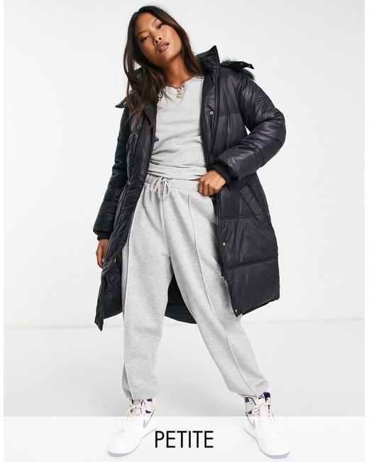 River Island Longline Puffer Coat With Hood in Black (White) Lyst