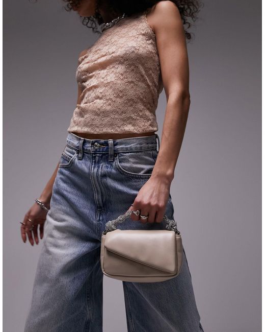 Gwen - sac rembourré avec poignée en strass - neutre TOPSHOP en coloris Natural