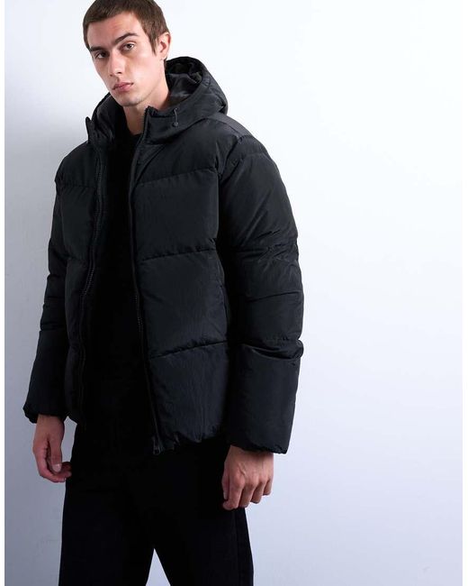 Chaqueta Acolchada Negra De Tejido Texturizado De Topman de hombre de color Black