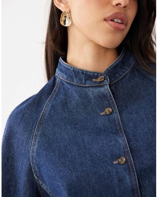 ARKET Blue Denim High Neck Bomber Jacket