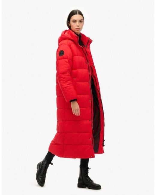 Superdry Red Cocoon Longline Puffer Coat