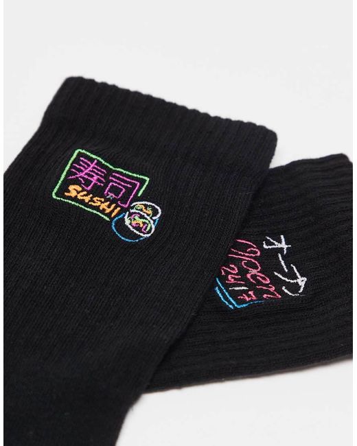 Confezione Da 2 Paia Di Calzini Bianchi Con Stampa Di Insegna Al Neon di ASOS in Black da Uomo