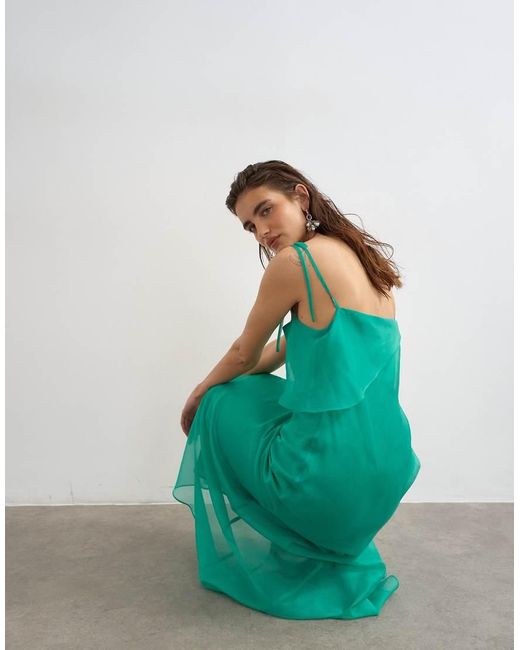 TOPSHOP Green Folded Bust Organza Maxi Dress