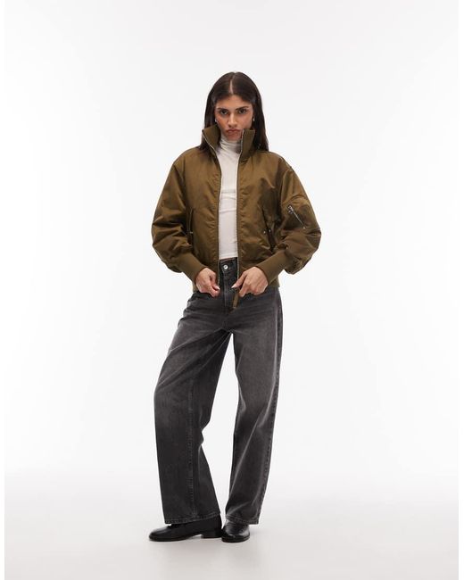 ARKET Brown Sporty Nylon Bomber Jacket With Funnel Neck