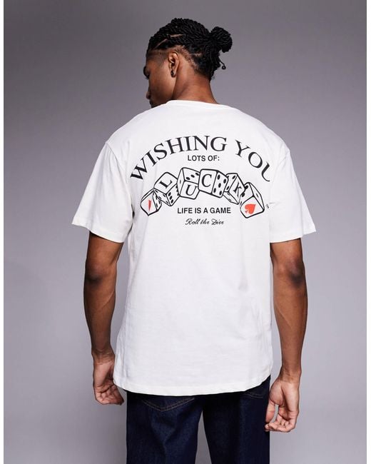 ADPT White Oversized T-shirt With Dice Backprint for men