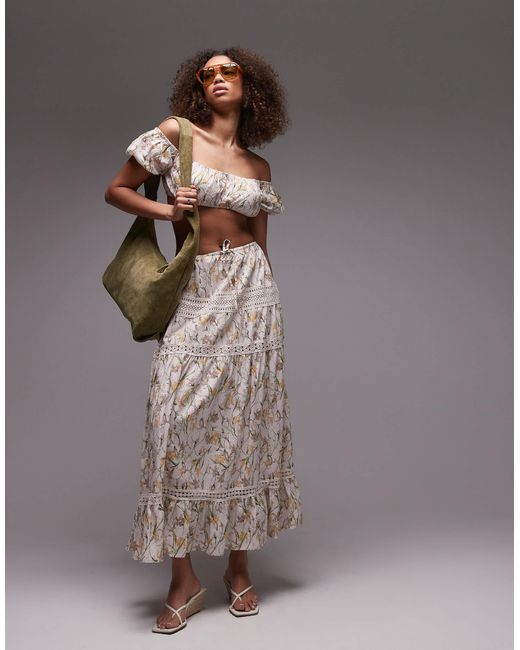 emory park Gray – gestufter boho-maxirock mit em blumenmuster, kombiteil