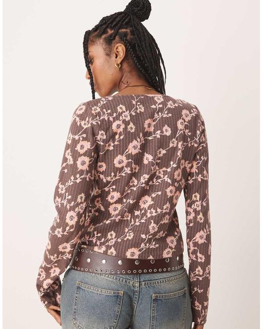 Free People Red Tilly Long Sleeve Printed Top