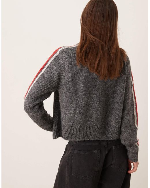 Mango Natural Zip Up Side Stripe Cardigan