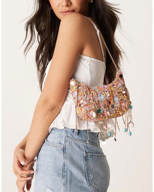 ASOS Blue Mini Seed Bead And Mirror Shoulder Bag