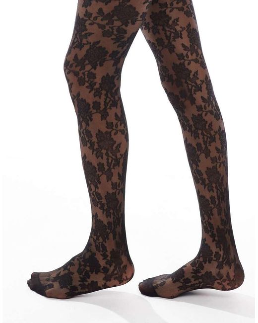 ASOS Brown Floral Lace Tights