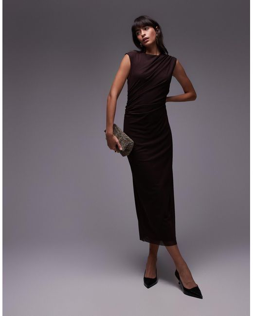 & Other Stories Gray Mesh Midi Dress With Drape Detail