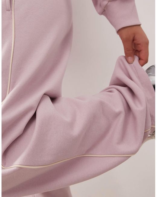 Monki Pink Barrel Leg Sweatpants With Beige Piping Detail