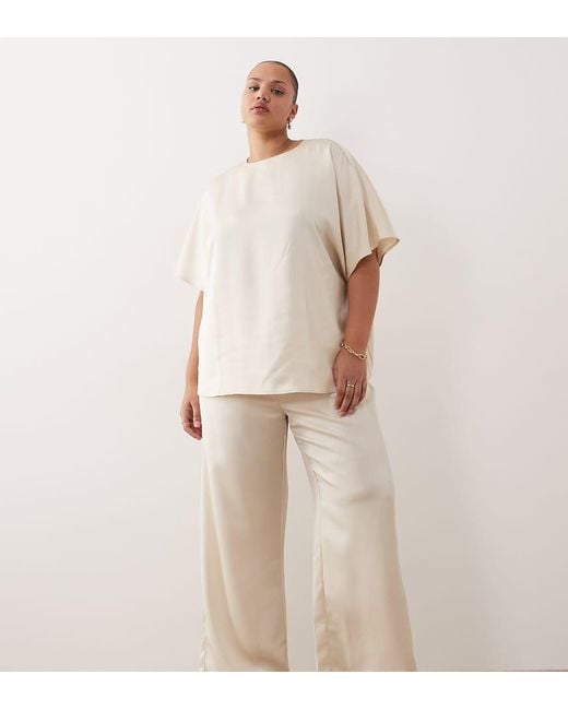 Pretty Lavish Curve Natural Satin Wide Leg Tie Waist Pants