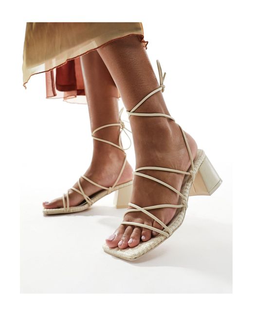 Public Desire Brown Idris Mid Heeled Sandal With Ankle Ties
