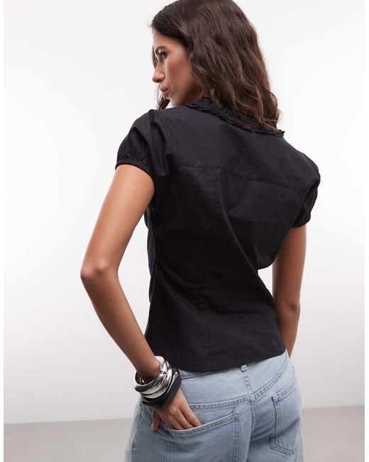 Collusion Black Frill Detail Short Sleeve Blouse