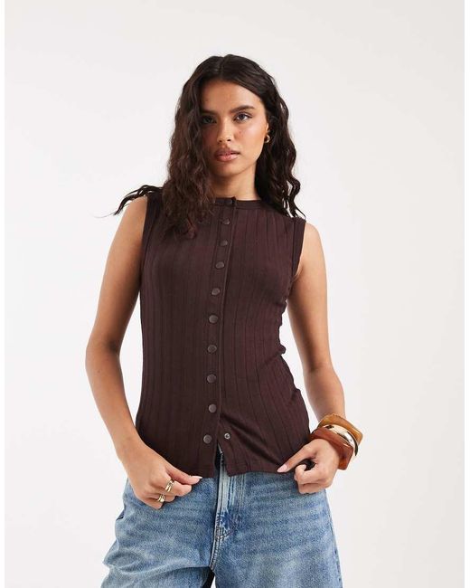 River Island Purple Button Down Tank Top
