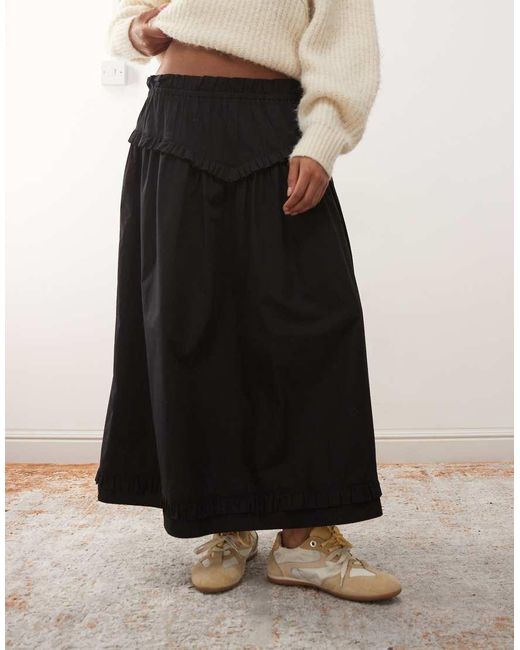 Reclaimed Vintage White Full Midi Skirt With Ruffle Detail On Waist And Hem