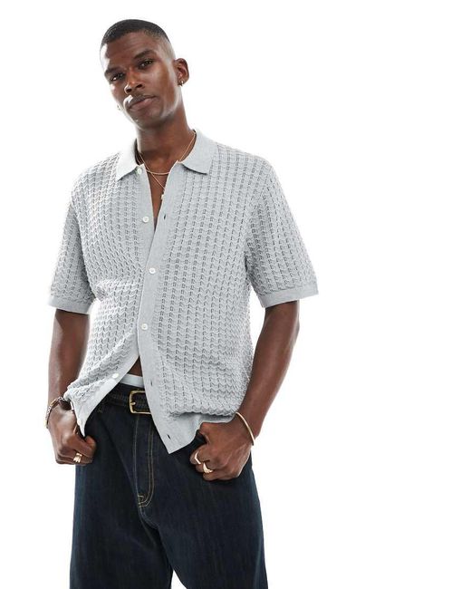 Jack & Jones Gray Knit Button Through Polo for men