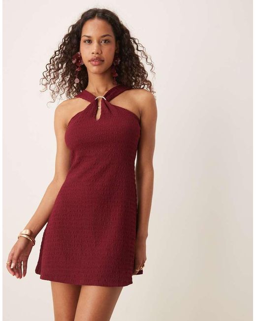 ASOS Textured Halter Cut Out Mini Dress With Hardware Detail