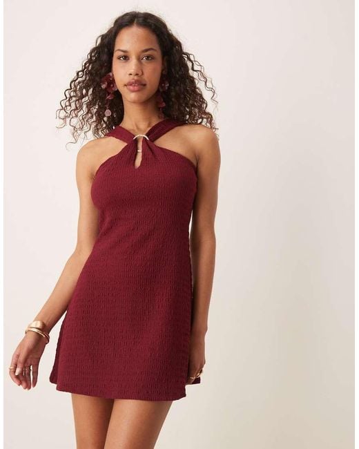 ASOS Textured Halter Cut Out Mini Dress With Hardware Detail