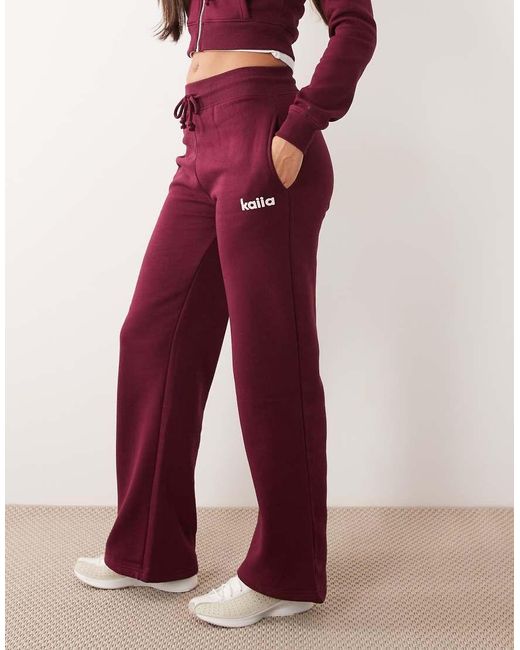 Kaiia Red Logo Ribbed Waistband Star Pocket Detail Wide Leg jogger Co-ord