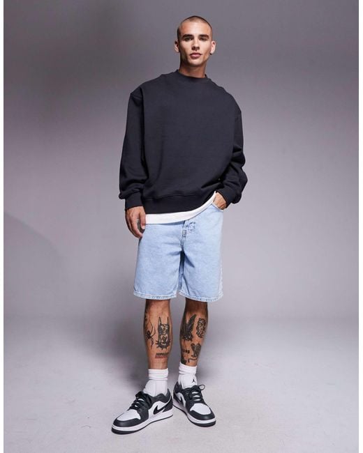 ASOS Blue Premium Heavyweight Oversized Sweatshirt 400gsm for men