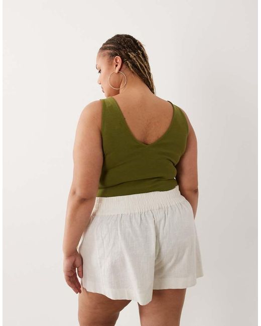 ASOS Green Asos Design Curve Compact Cotton Blend V-neck Bodysuit