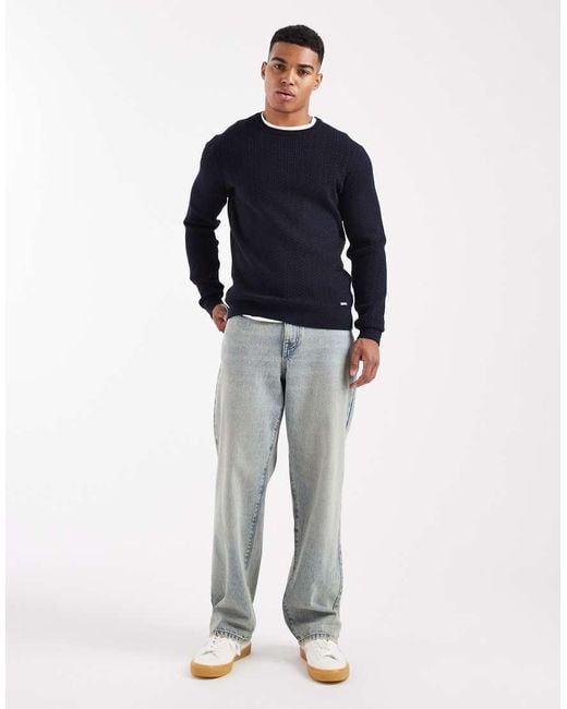 Threadbare Blue Crew Neck Knitted Jumper for men
