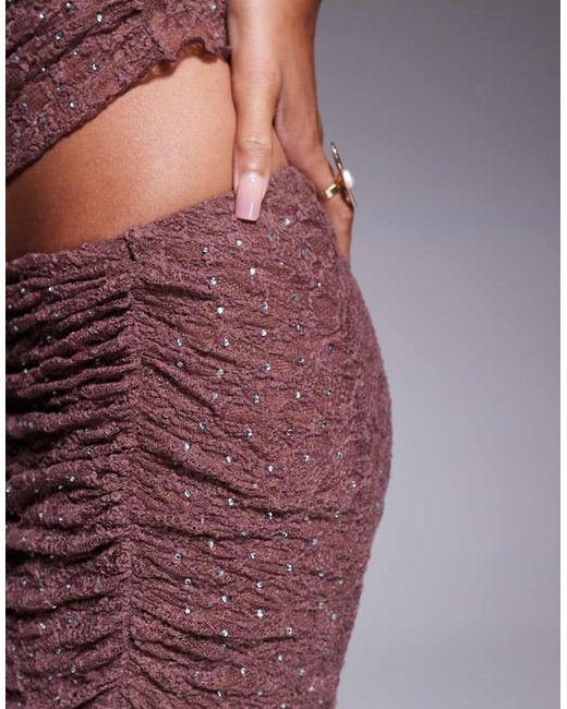 Falda Larga Marrón Fruncida De Encaje Con Diseño Termosellado De Strass De (Parte De Un Conjunto) ASOS de color Purple