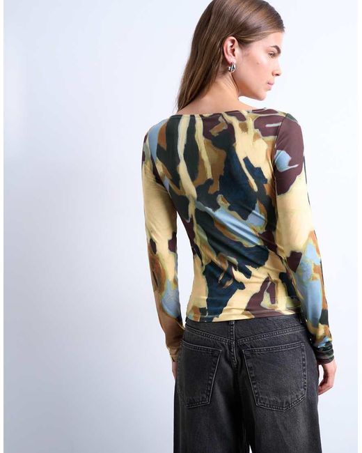 TOPSHOP Gray Microfibre Abstract Print Top