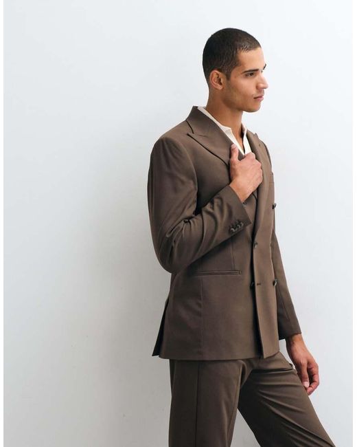 ASOS Double Breasted Colbert Met Normale Pasvorm in het Brown voor heren