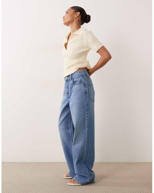 ASOS Blue Asos Design Petite Straight Wide Leg Jeans