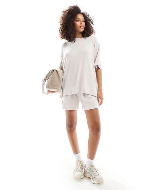 T-shirt oversize en maille texturée - taupe ASOS en coloris White