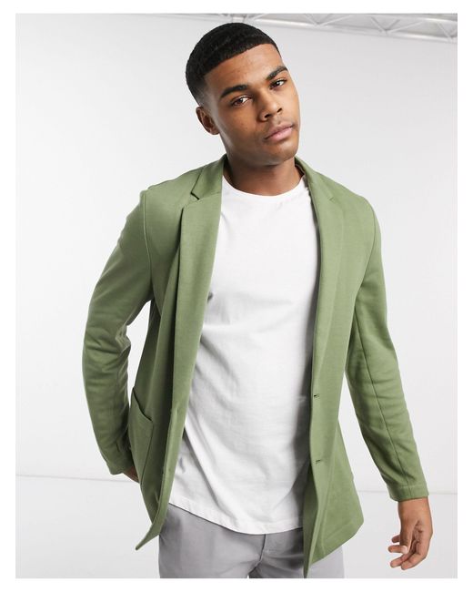 ASOS Skinny Soft Tailored Jersey Blazer in Green for Men | Lyst