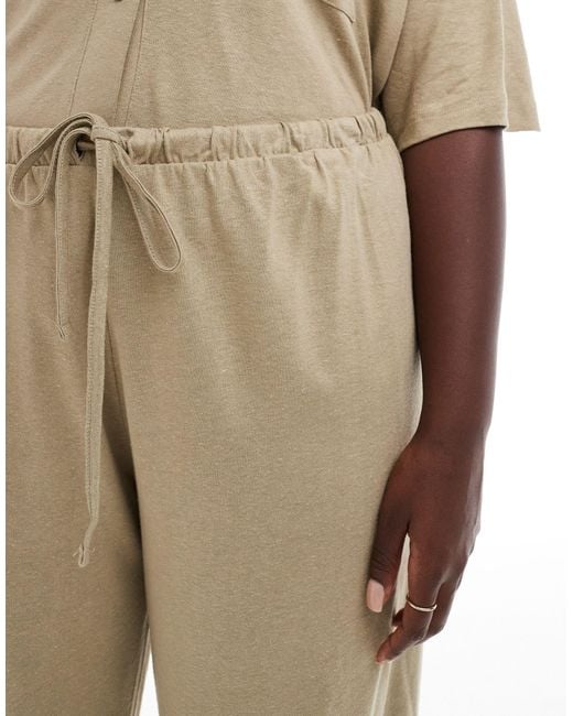 ASOS Natural Asos Design Curve Low Rise Linen Look Trouser