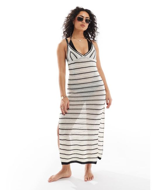 New Look White Stripe Crochet Maxi Beach Dress