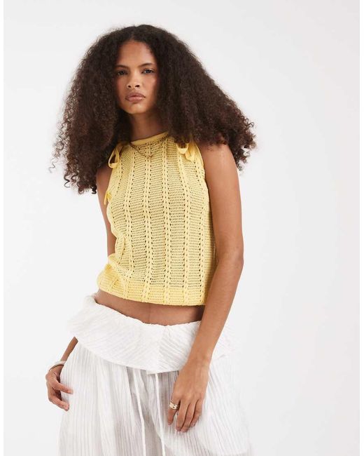Vero Moda Multicolor Tie Shoulder Racer Crochet Knitted Singlet