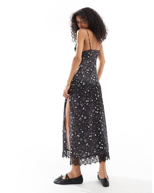 Miss Selfridge White Satin Tie Front Lace Trim Maxi Slip Dress