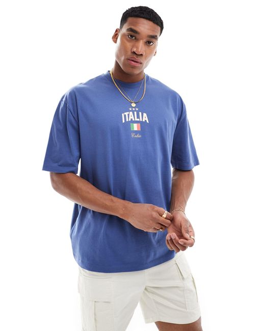 T-shirt oversize avec imprimé italie sur le devant ASOS pour homme en coloris Blue