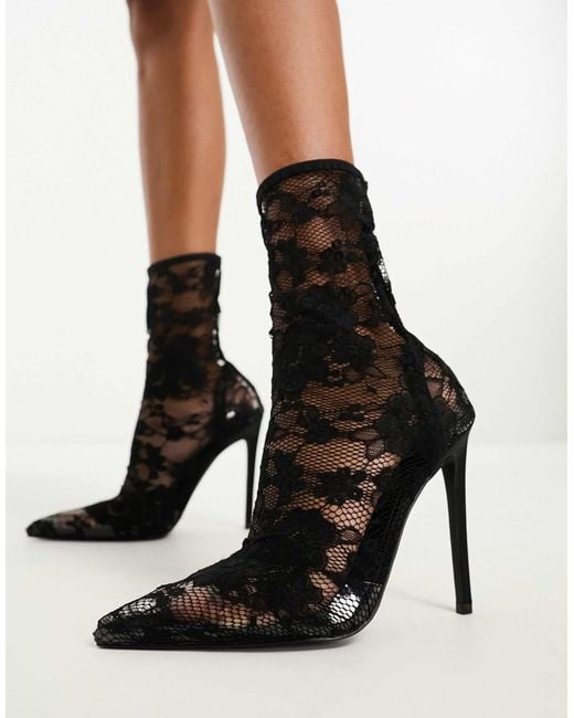 SIMMI Black Simmi london wide fit – sade – stiefeletten aus spitze