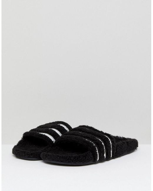 adidas Originals Adilette Furry Slider Sandals In Black in Brown Lyst