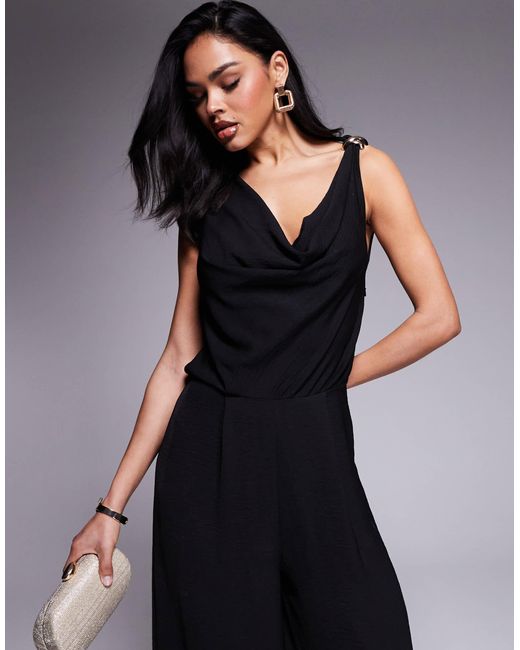ASOS Blue Cowl Neck Wide Leg Jumpsuit With Gold Hardware